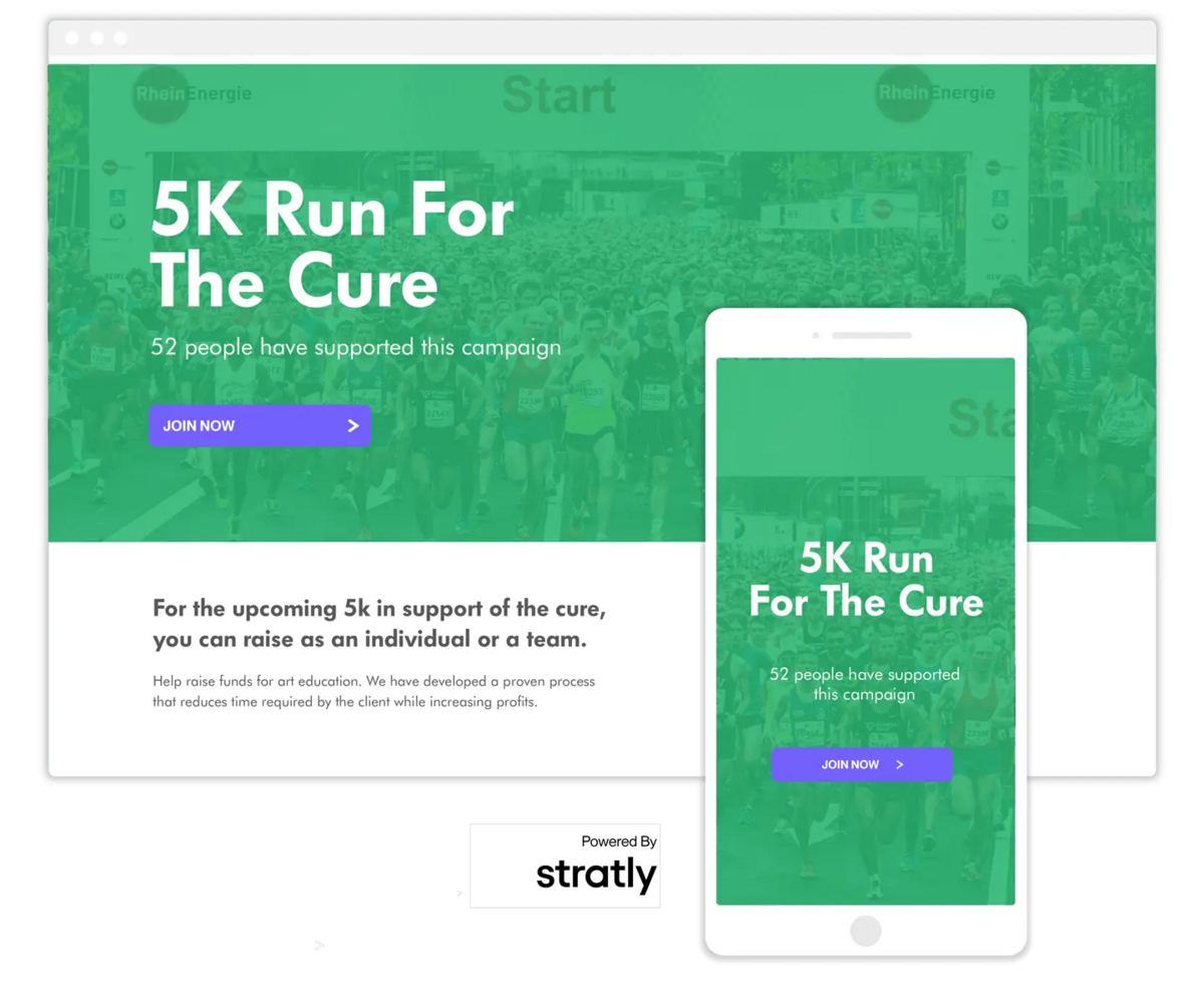 a phone and tablet showing the 5k run for the cure website