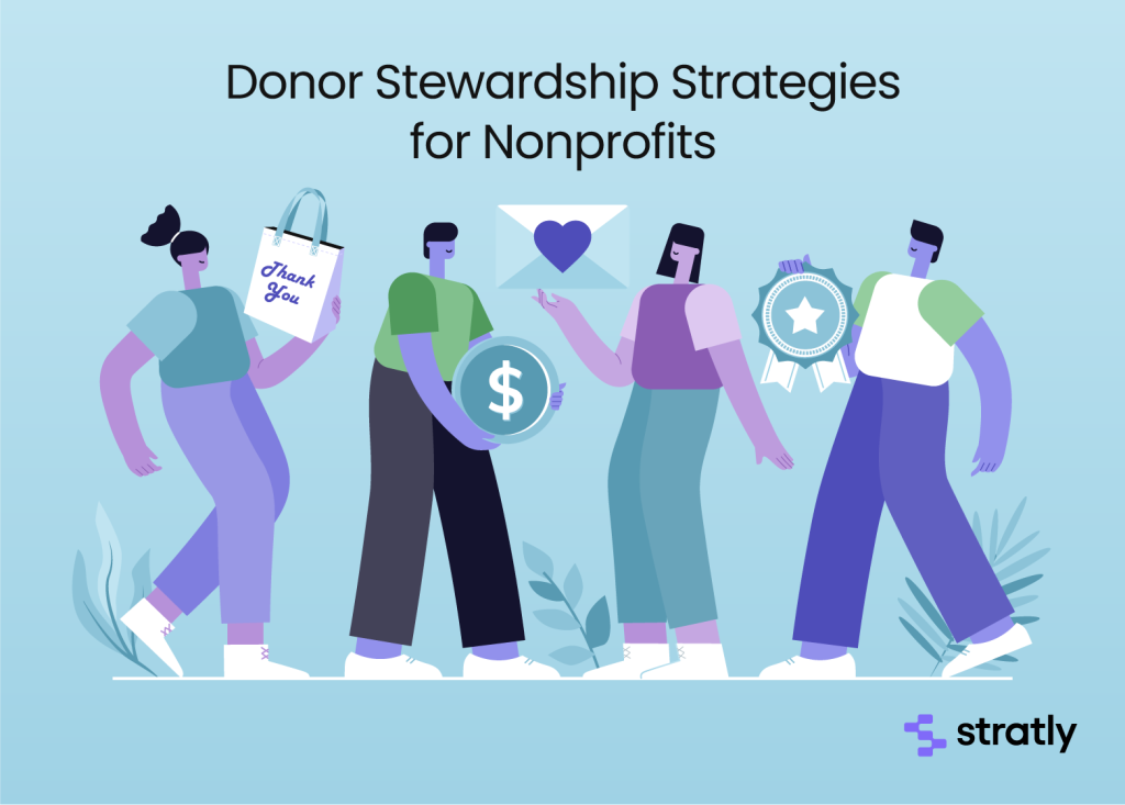 Graphic illustration showcasing donor stewardship strategies for nonprofits